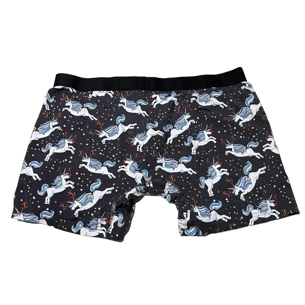 MeUndies Unicorn Reindeer Star Print Holiday Shimmer Boxer Brief Underwear Small
